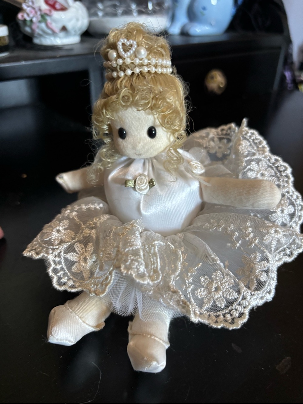 White Lace Ballerina Doll with Pearl Tiara